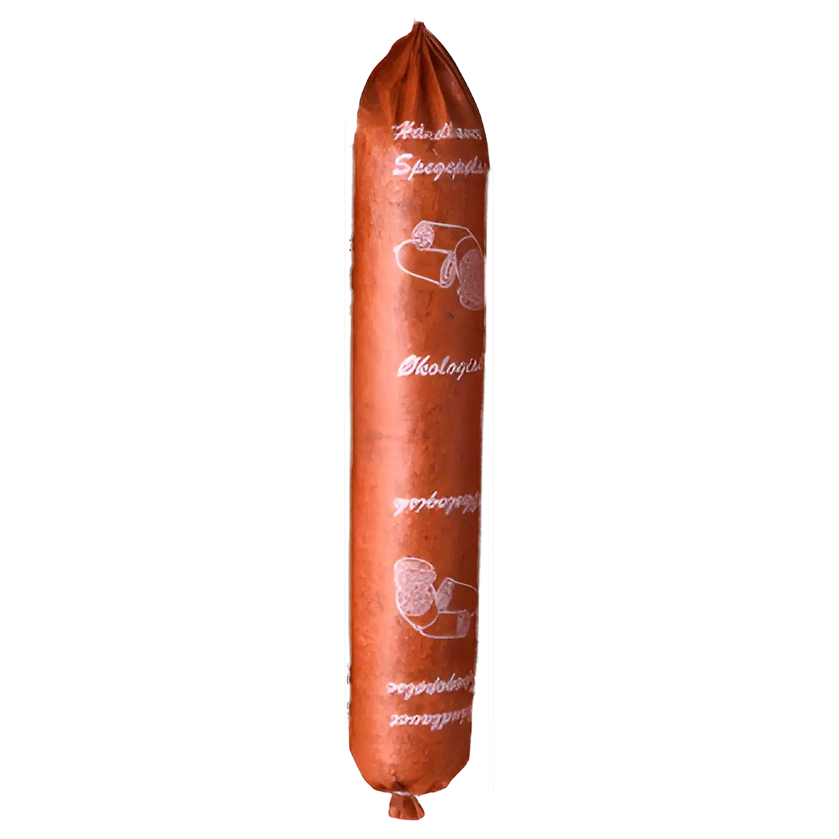 Kunsttarme til spegepølser - Ø 58mm, 40 cm m/tekst Økologisk Spegepølse