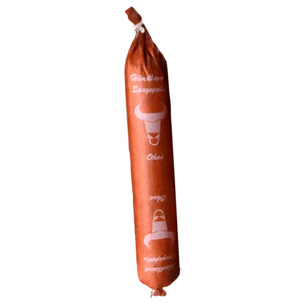 Kunsttarme til spegepølser - Ø58mm, 40 cm m/ tekst Okse Spegepølse