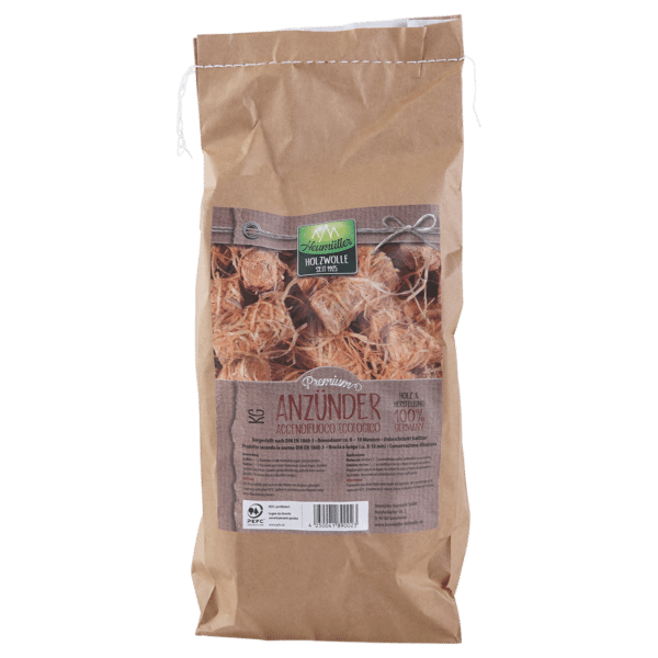 Træuld Optændingsruller - 1kg papirpose - Billede 2